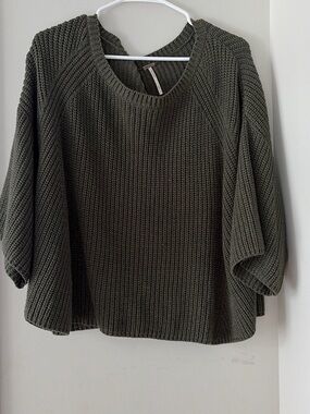 Free People Olive Waffle Knit Crew Sweater